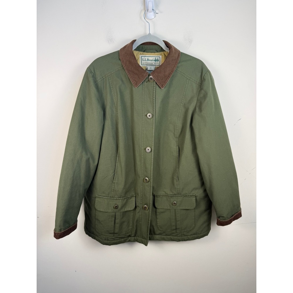 LL Bean Adirondack Field Coat Olive Green Corduroy Trim Jacket Medium